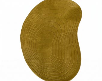 Mustard Yellow Hand Tufted Rug, Organic Shape Area Rug, Abstract Wavy Carpet, Modern Irregular Rug, Contemporary Home Decor