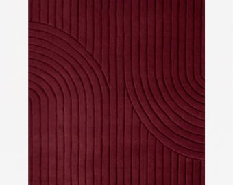 Burgundy Hand Tufted Rug, Red Abstract Area Rug, Handmade Wool Carpet, Modern Wave Design, Luxury Boho Home Decor, Contemporary Rug
