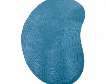 Blue Hand Tufted Rug | Organic Abstract Area Rug | Wavy Geometric Carpet | Modern Sculptural Rug | Contemporary Home Decor