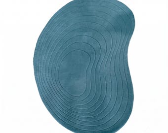 Blue Hand Tufted Rug, Organic Abstract Area Carpet, Modern Wavy Contour Design, Irregular Shape Rug, Contemporary Home Decor