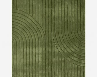 Olive Green Hand Tufted Rug, Modern Abstract Area Rug, Handmade Wool Carpet, Minimalist Wave Design, Contemporary Home Decor