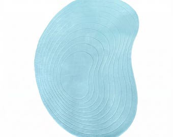 Light Blue Hand Tufted Rug, Abstract Organic Area Rug, Modern Contour Carpet, Sky Blue Wavy Rug, Minimalist Home Decor