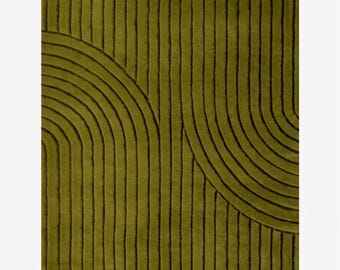 Olive Green Hand Tufted Rug, Modern Abstract Area Rug, Handmade Wool Carpet, Organic Wave Design, Contemporary Boho Home Decor