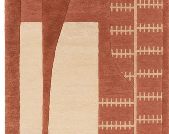 Terracotta Abstract Rug | Modern Minimalist Pattern Carpet | Handmade Geometric Area Rug | Contemporary Boho Home Decor