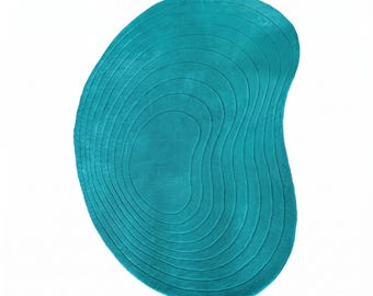 Turquoise Hand Tufted Rug, Teal Abstract Area Rug, Organic Wavy Carpet, Modern Contour Rug, Boho Minimalist Home Decor