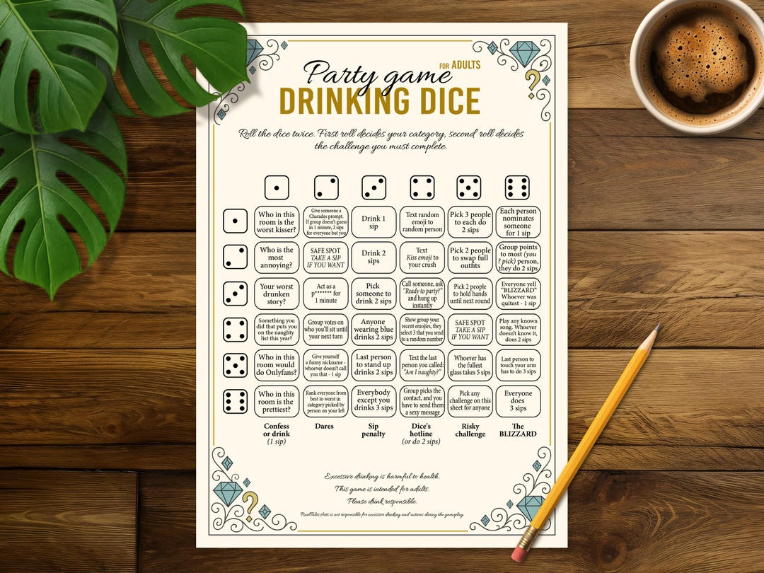 Drinking Dice Party Game - Printable Fun and Crazy Challenges for ...