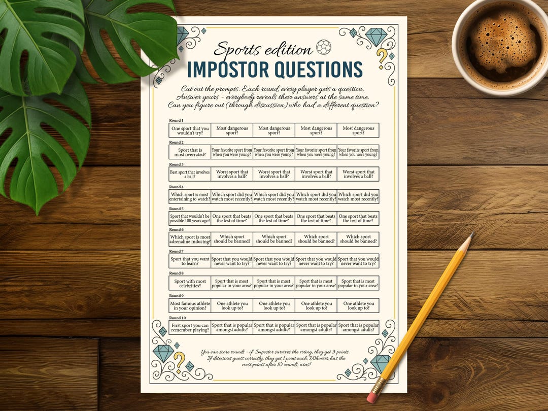 Impostor Questions Printable PDF - Sports Edition, Fun Simple Game for ...