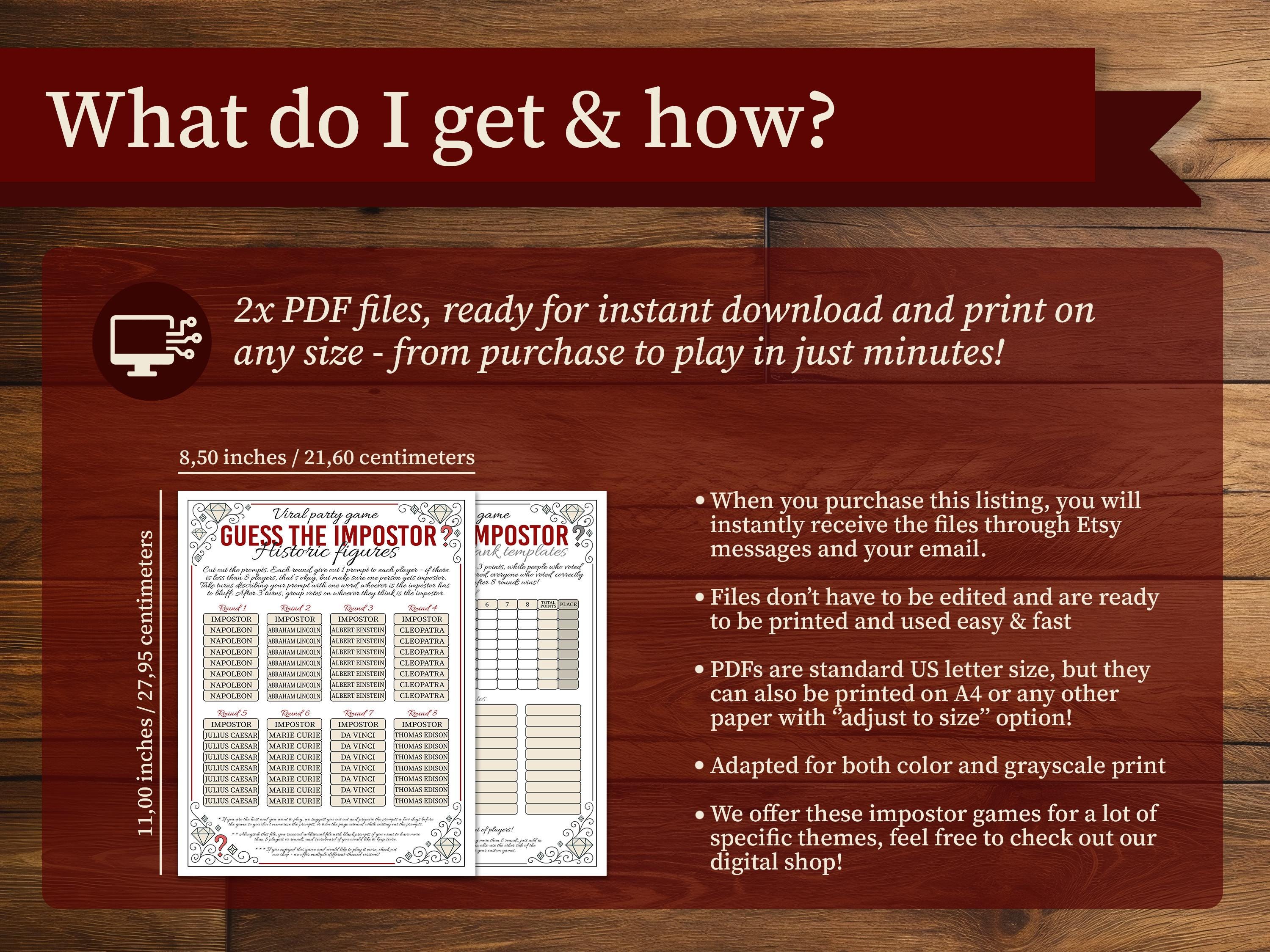 Guess the Impostor Historic Figures, Viral Party Game Printable PDF ...