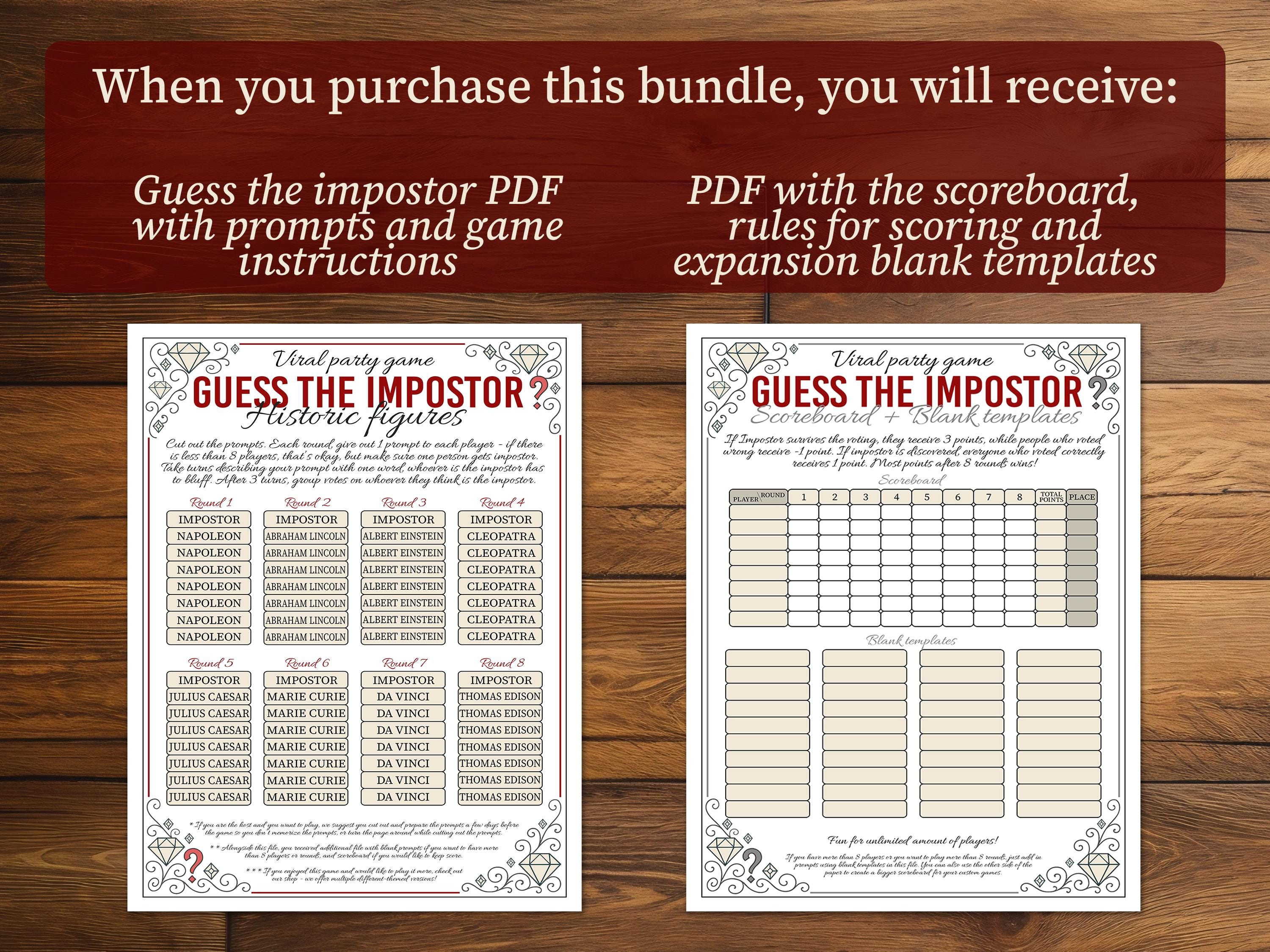 Guess the Impostor Historic Figures, Viral Party Game Printable PDF ...
