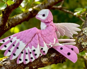 Articulated 3D Printed Owl Statue, Poseable Wings, Desk Decor