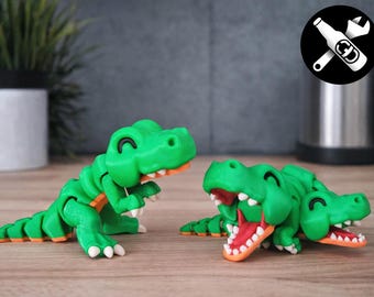 3D Printed Articulated T-Rex Dinosaur, Green Fidget Desk Toy