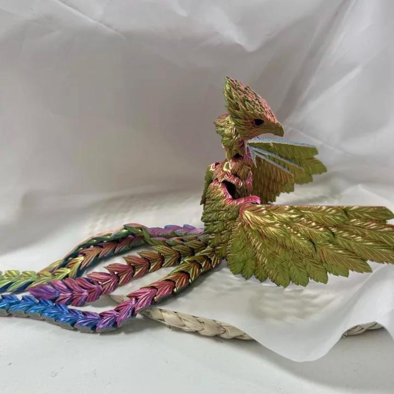 Customizable 3D Printed Phoenix – Articulated Bird Red, Yellow, Blue