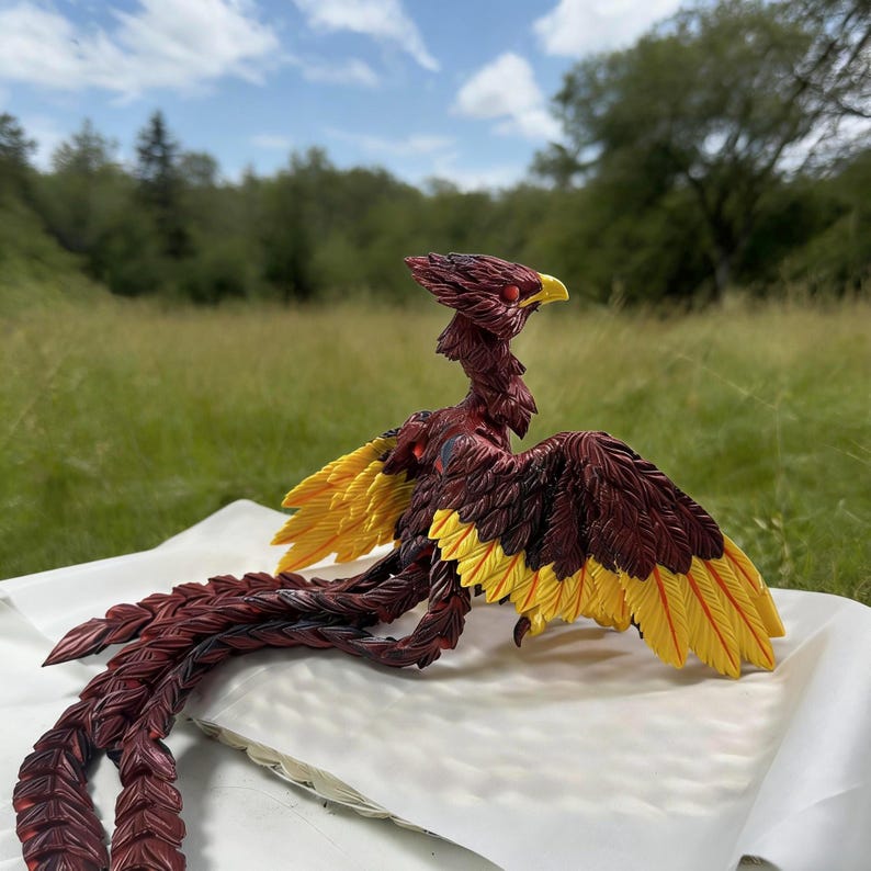 Customizable 3D Printed Phoenix – Articulated Bird Black, Red, and Gold