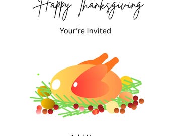 Inbjudan till kalkonmiddag för Thanksgiving, höstfärger (digital nedladdning)