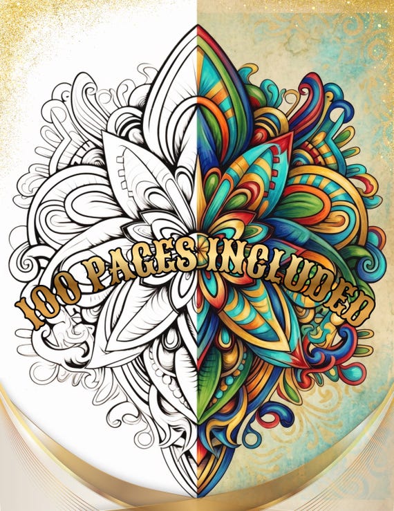 Mandala Coloring Book for Adults, 100 Printable Coloring Pages, Stress Relief PDF, Instant Download
