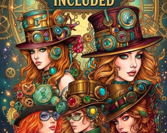 200 Steampunk Lady Coloring Pages, Victorian Mechanical Girl PDF, Instant Digital Download Bundle