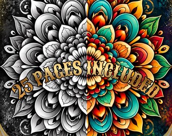 Mandala Coloring Book, 25 Intricate Designs, Printable PDF for Adults