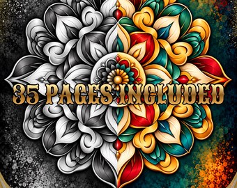 Mandala Coloring Book, 35 Intricate Designs, Printable PDF, Adult Coloring