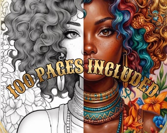 African American Women Coloring Book, 100 Printable Portrait Pages, Black Girl Art, Instant Download