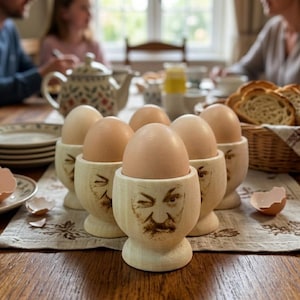 Personalized Wooden Egg Cup | Custom Face Engraved | Funny Gift for Easter or Birthday | Christmas Gift
