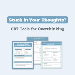 Overthinking and Worry Management Cheatsheet for Adults and Teens Anxiety Relief Guide with CBT Grounding and Mindfulness Techniques