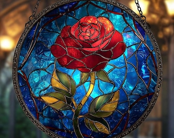 魔法のバラ | 美女と野獣 | ステンドグラスパネル | ロマンチックな