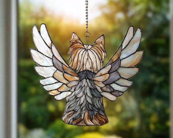 Angel Yorkie Dog Suncatcher: yorkshire terriër met vleugels raam hangend ornament voor huisdier gedenkteken en huisdecoratie, ornament GEEN GLAS (2D)