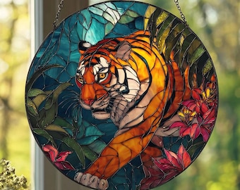 【SOLD OUT】☆ステンドグラス風 ハワイアンフレーム☆三毛猫とレインボー ホワイトタイガー：ステンドグラス風の窓飾り - Etsy 日本