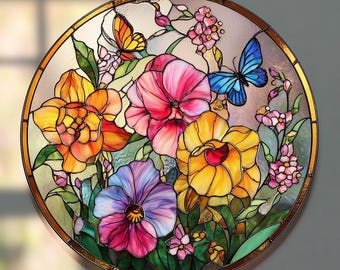 Atrapasueños de cristal personalizado con la flor de nacimiento: Arte para el jardín de mamá, Arte floral en cristal, Regalo de flor de nacimiento, Regalo del Día de la Madre para mamá, Flores de nacimiento familiares