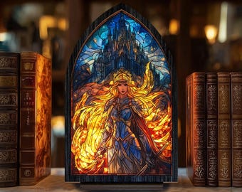 Aelin Galathynius Fireheart Book Nook Suncatcher Candle Holder: Throne of Glass Decor, Fantasy Panel for Bookshelf, Gift for Her, Mom, Dad