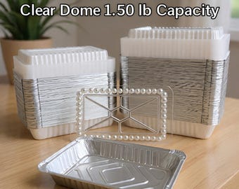 Bandejas de aluminio con tapas de cúpula transparentes, preparación de comidas para catering, 1.5 libras