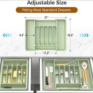 Organizador de cubiertos expandible / Bandeja grande para utensilios sin BPA / Soporte ajustable para cubiertos de cocina Green