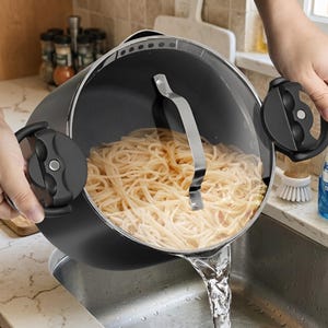 5 Quart Pasta Cooker, Nonstick Ceramic Stockpot, Strainer Lid, Locking Handles, Glass Cover