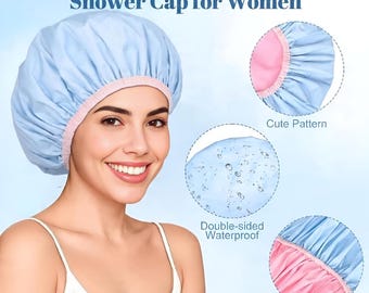 Waterproof 2 in 1 Reusable Double-Sided Shower Cap for Women