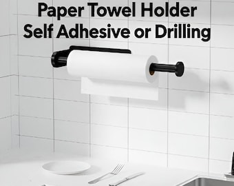 Matte Black Stainless Steel Paper Towel Holder, Self Adhesive or Drill Mount