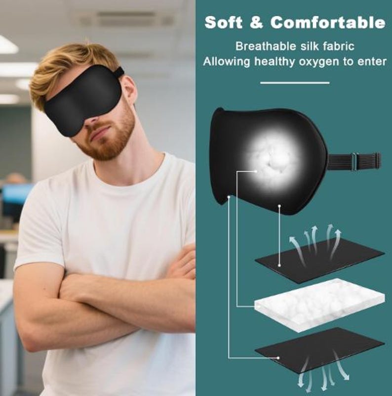 Masque de sommeil pour femme et homme, avec sangle réglable pour dormir image 3