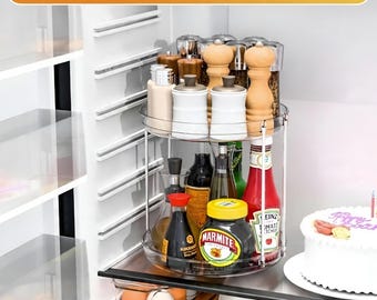 Clear 2-Tier Lazy Susan Organizer, 9.5" Rotating Spice Rack, Cabinet Storage