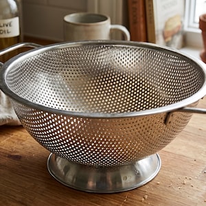 Stainless Steel Colander and Strainer with Base, for Pasta, Noodles, Vegetables & Fruits