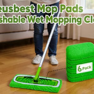 6-Pack Reusable Swifter Pads Washable Wet & Dry Microfiber Cloths For Hardwood, Tile Floors