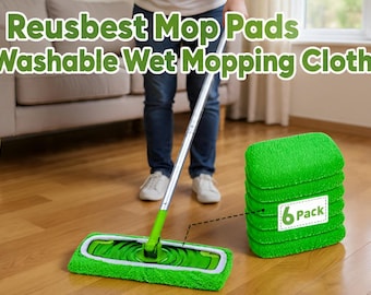 6-Pack Reusable Swifter Pads Washable Wet & Dry Microfiber Cloths For Hardwood, Tile Floors