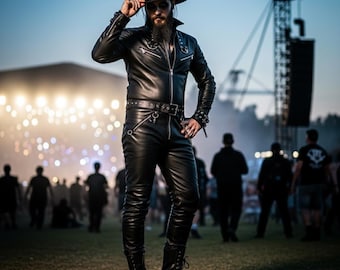 Handmade Mens Leather Jumpsuit Black Cowhide Leather Suit Gothic Biker Leather Jumpsuit Festival Cosplay Leather Romper for Men