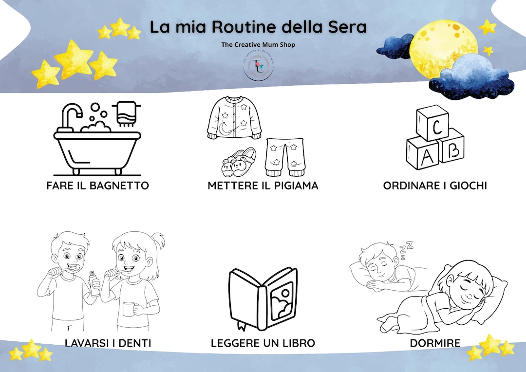 Evening Routine Coloring Evening Routines for Kids to Color | Printable PDF | Montessori ...