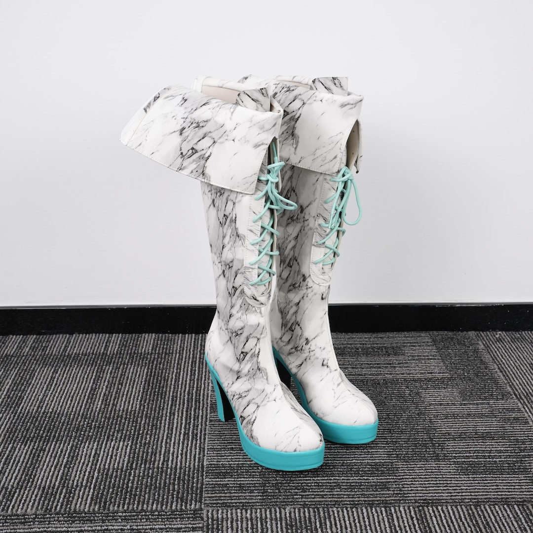 Custom Miku White Blue Anime Boots | Handmade Cosplay Shoes - Etsy