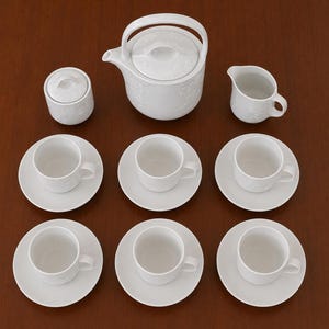 Vintage Midwinter Style Oak Leaf Tea Set | 15 Piece Wedgwood England Grey & White Tea Service | Unused 1980s English China