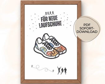 Geldgeschenk für Laufschuhe, PDF Druckvorlage Download, Gutschein für neue Sportschuhe, Last Minute Geschenk Jogging & Marathon