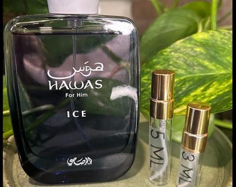 Rasasi Hawas Ice / 2 ml / 3 ml / 5 ml / Fragancia decantada / Muestras / Tamaño de viaje