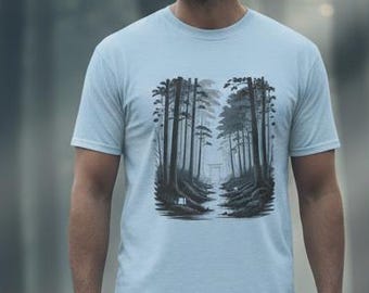 Japanese Forest Graphic Tee, Unisex Cotton T-Shirt, Aesthetic Japan Nature Shirt, Minimalist Japan Style Scenery, Zen Botanical Gift