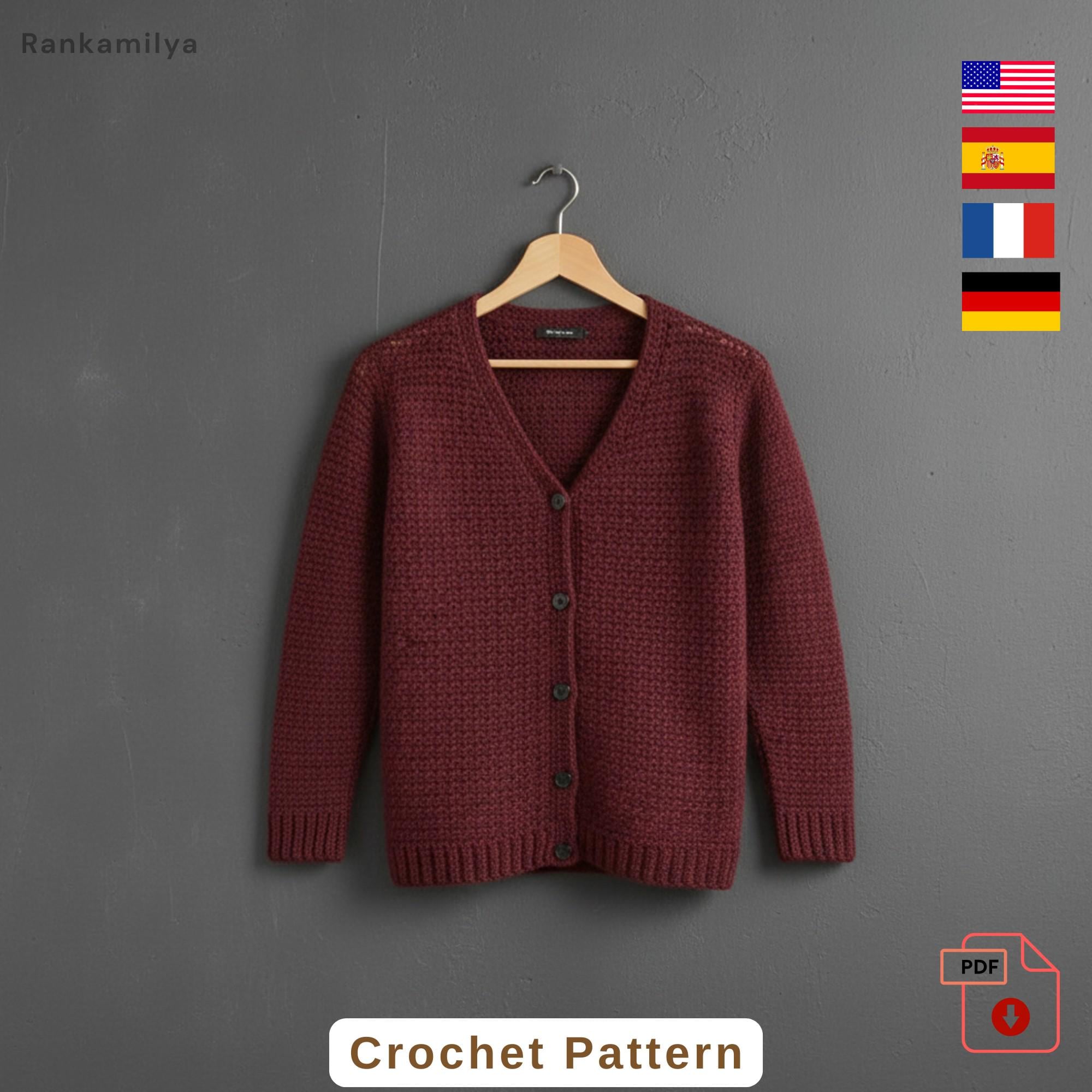 40 Plus Size Crochet Patterns for Stylish, Comfortable Wearables 32 Crochet Cardigan Pattern V-Neck Ribbed Womens Mens Plus