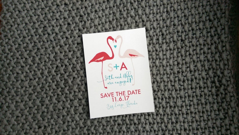 30 postcards Flamingo save the date