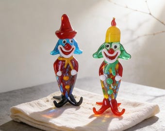 Handmade Glass Clown Figurine, Lampwork Art Clown Decor, Cute Desk Ornament, Valentine Gift, Unique Glass Collectible